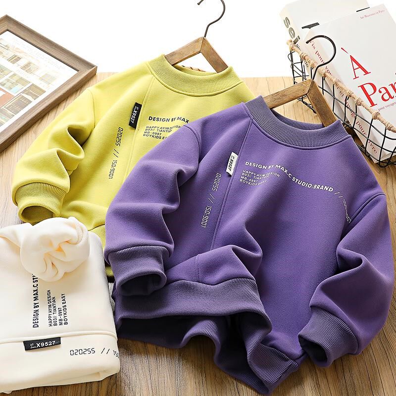 男童高领加绒卫衣秋冬2024新款儿童保暖上衣中大童加厚休闲打底衫