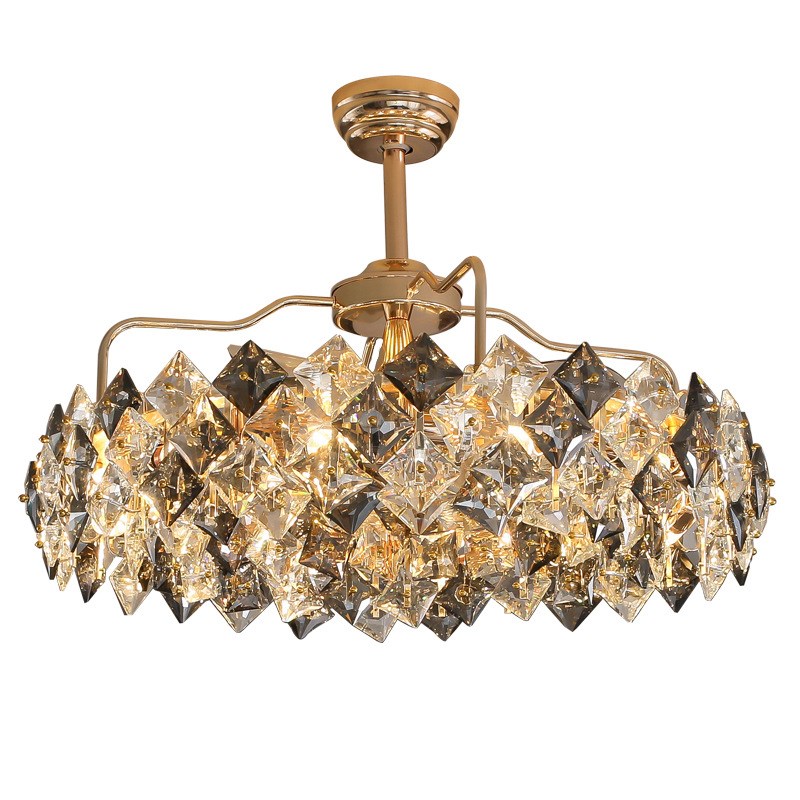 轻奢水晶风扇灯中山工厂无叶变频摇控餐厅卧室北欧豪华客厅吊扇灯