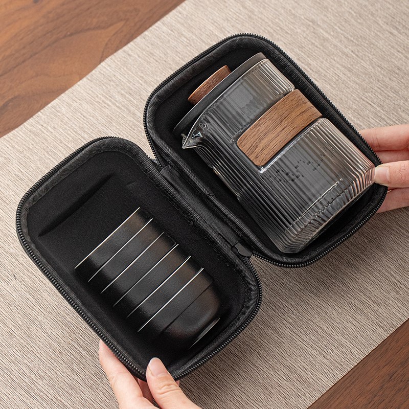 玻璃旅行茶具套装便携式快客杯个人专用随身包定制户外露营泡茶壶