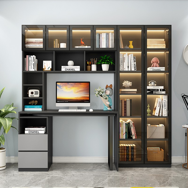 轻奢书桌书架组合转角电脑桌学习桌书柜简约卧室衣柜办公写字桌子