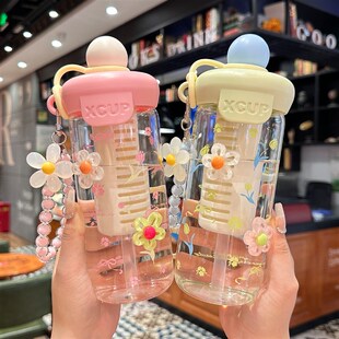 玻璃杯水杯女新款2025高颜值花茶杯带茶隔夏季学生大容量吸管杯子