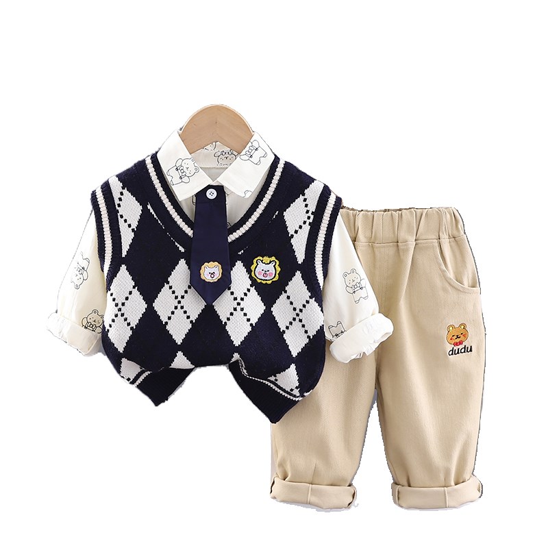 男童春装学院风毛衣马甲1周岁半8一5八10七7个月婴儿衣服分体套装