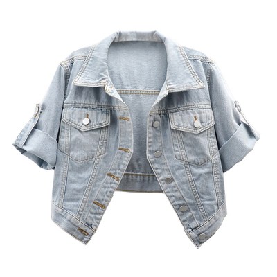 2024夏季新款短袖软牛仔外套女短款薄款百搭休闲牛仔褂搭配裙子
