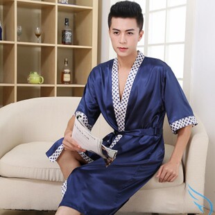 睡衣男士中长款睡袍男浴袍性感短袖夏季薄款丝绸睡衣男士家居服