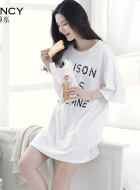 夏季女士纯棉短款睡衣裙薄款宽松大码全棉性感家居服白色睡裙女夏
