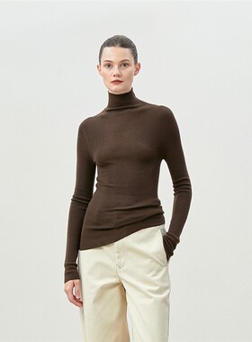 WZT04077 茉莉雅集120S全羊毛18针无缝一体高领坑条打底针织衫女