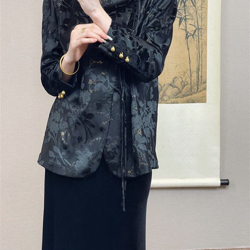 新中式黑色西装外套女春秋2023新款百搭高级感休闲宽松国风小西服