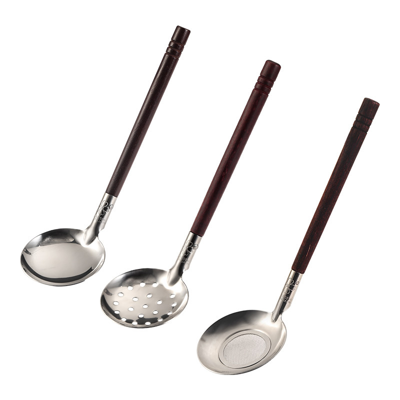 商用不锈钢火锅汤勺木柄小漏勺迷你日式拉面勺创意家用泡面勺包邮