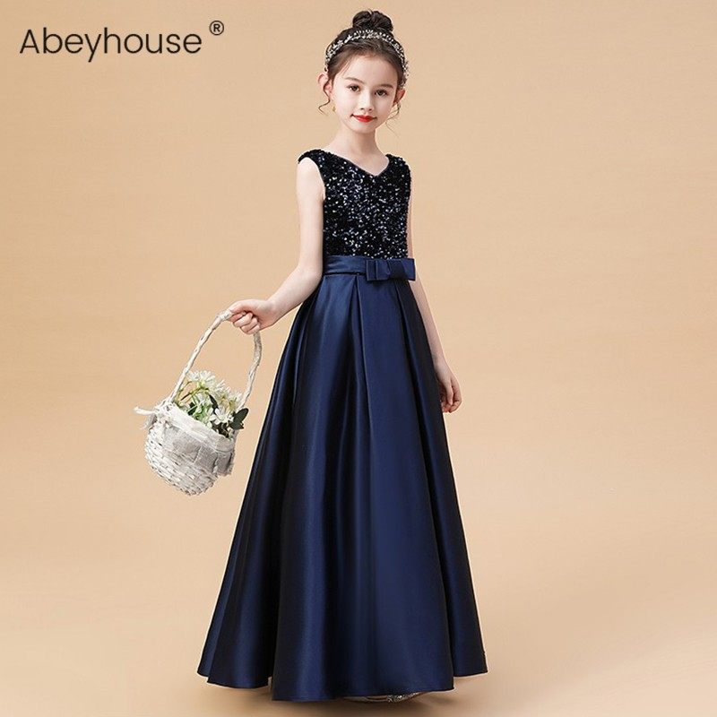 女童生日公主裙长款钢琴演出服小女孩主持人花童婚纱裙儿童晚礼服