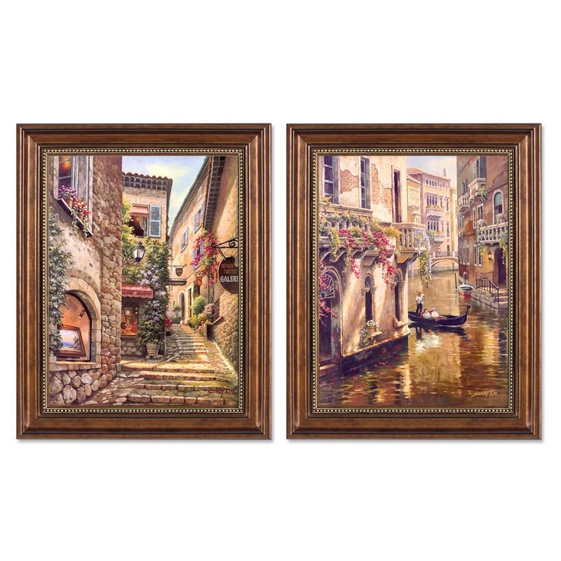 美式装饰画餐厅壁画客厅沙发背景墙油画饭厅两联竖版复古欧式挂画