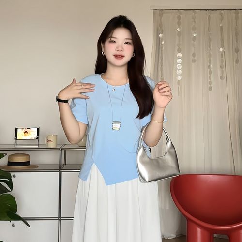 微胖的喵喵 大码女装mm夏季新款圆领独特漂亮显瘦短袖T恤上衣3900