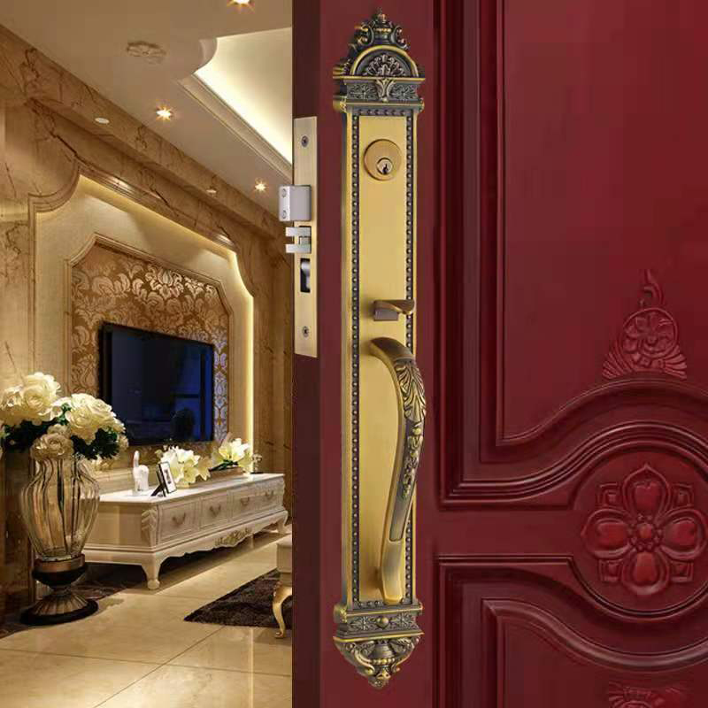 双开大门锁欧式豪华对开门大拉手入户实木机械门锁型通用家用门锁