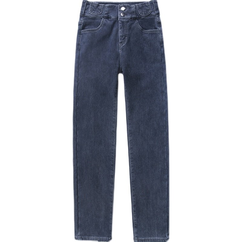 加绒牛仔裤女小直筒宽松显瘦2021年秋冬高个子加长版高腰烟管裤厚