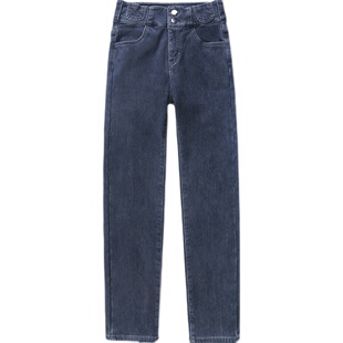 加绒牛仔裤女小直筒宽松显瘦2021年秋冬高个子加长版高腰烟管裤厚