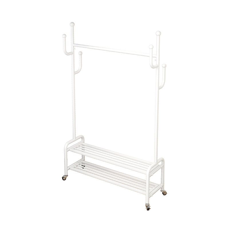 双层衣架鞋包衣帽置物架白色家用落地卧室不占空间挂衣服架子带轮