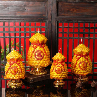 聚福金钱袋元宝聚财彩色财神殿莲花灯蜡烛供观音家用招财进宝厂家