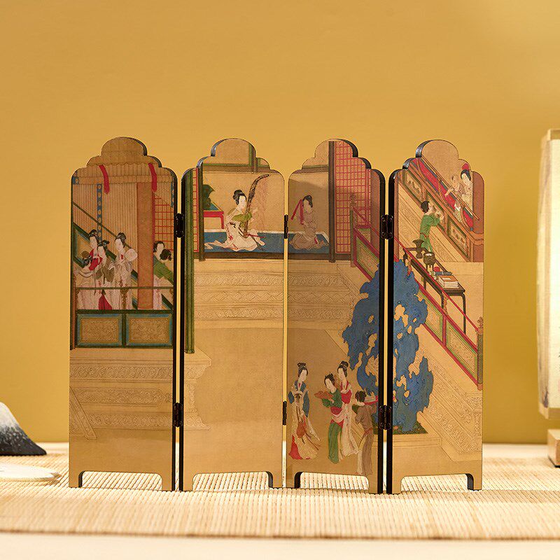 桌面摆件汉宫春晓图创意漆器中式双面小屏风客厅书房装饰品礼盒装