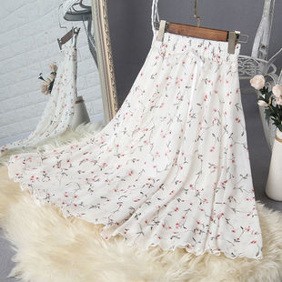 雪纺小个子半身裙女2021夏季 中长高腰a字显瘦百搭春秋碎花裙 新款
