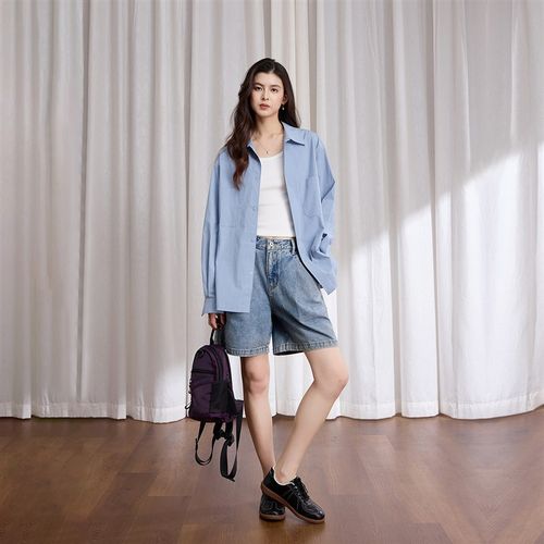 百慕大精梳棉牛仔短裤 舒适透气 做旧感压褶设计 半松紧腰男女款