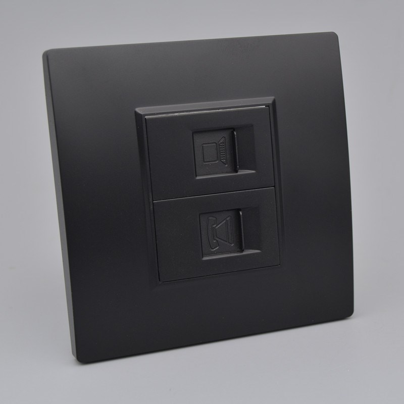 黑色网络电话面板86型双口电脑电话语音插座免打RJ45网线信息面板