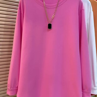 胖妹妹2023春秋新款大码女装简约内搭净版打底衫百搭宽松T恤上衣