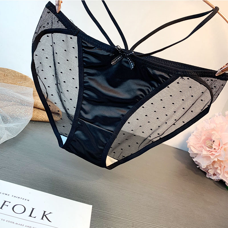 新品满四减15元绸缎面料网纱绑带亮色甜美蕾丝内裤 女 性感三角裤