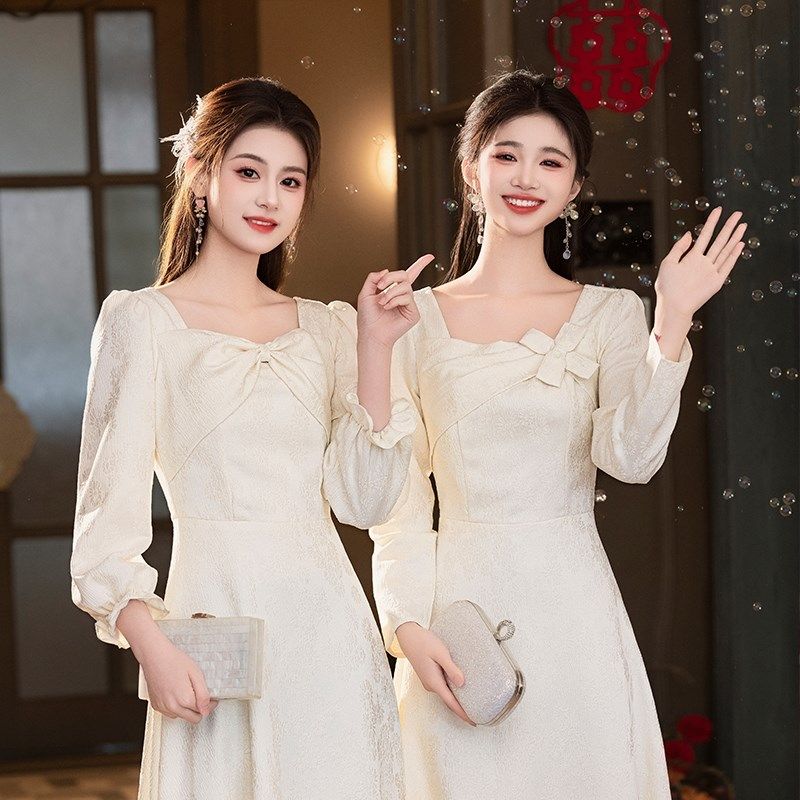 伴娘服2025新款秋冬季高级感年会主持晚礼服女平时可穿绝美姐妹裙