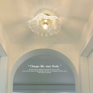 走廊玄关花朵灯餐厅吧台吊灯复古入户过道灯轻奢网红荷叶吸顶灯