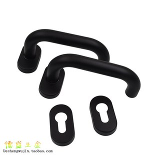 304不锈钢黑色椭圆分体锁把手 塑钢门窄锁面板 防火门分体执手锁