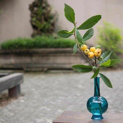 复古禅意玻璃花瓶雀蓝色净瓶仿宋瓶水培杨柳枝花器古典中式插花器