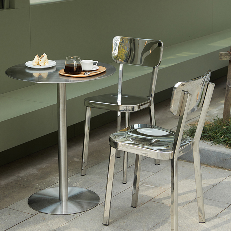 简约工业风咖啡桌网红奶茶店圆桌创意不锈钢桌子商用餐桌椅组合