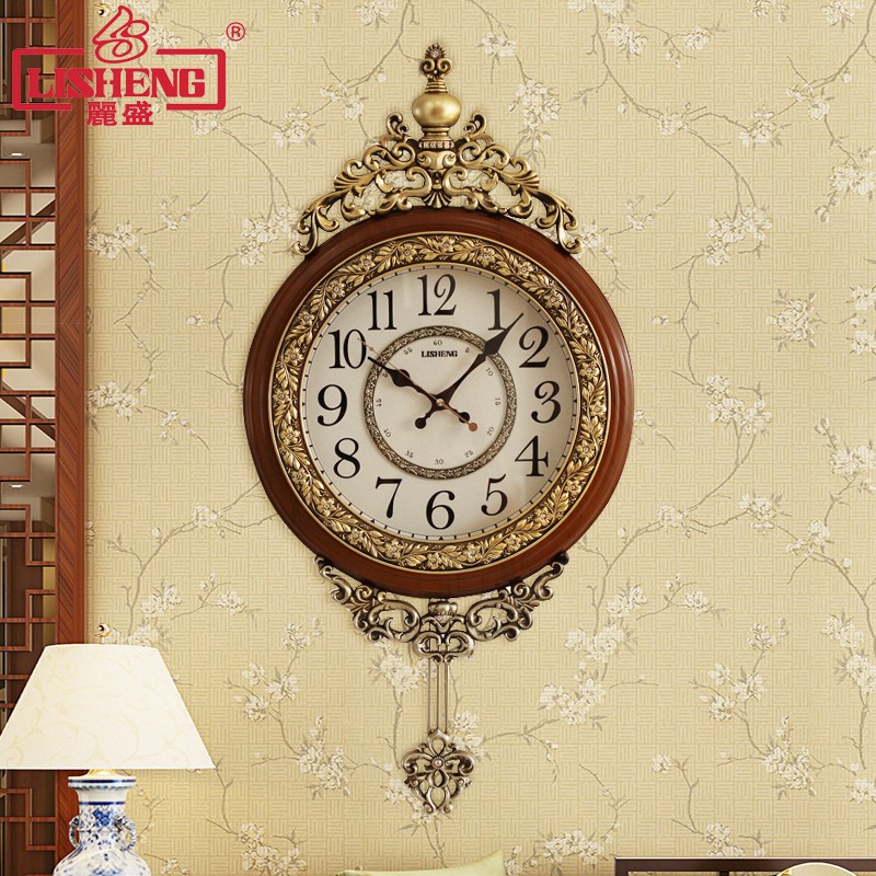 丽盛欧式挂钟客厅静音家用时钟创意墙壁钟表田园大气装饰石英摆钟