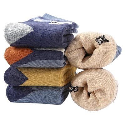 六指鼠秋冬季女童毛圈袜男童纯棉加厚中筒袜毛巾毛线纯棉儿童袜子