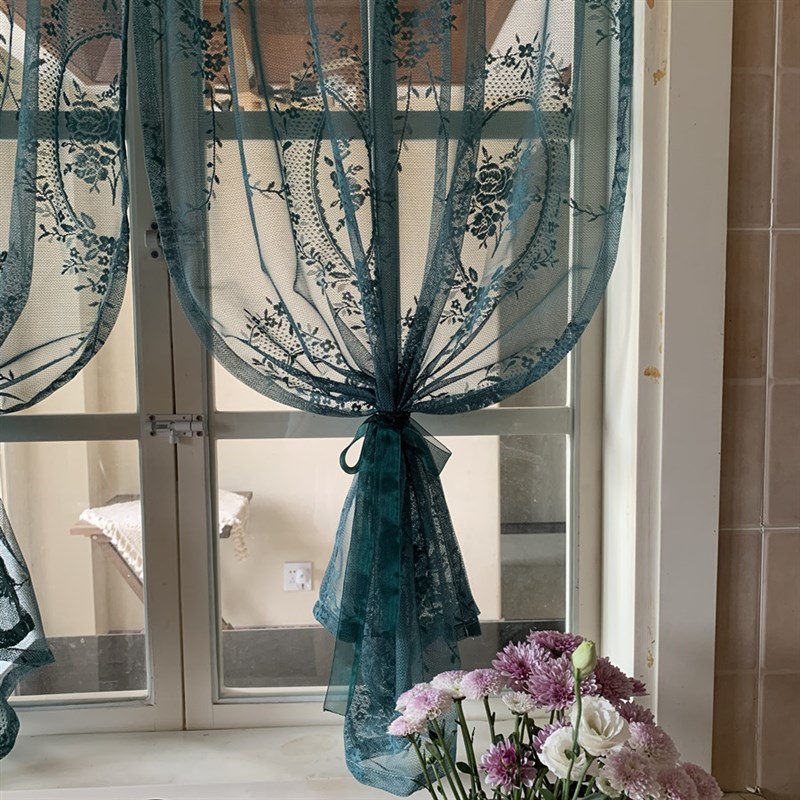 美式法式窗帘窗纱帘飘窗阳台厨房隔断门帘短帘欧式田园轻奢免打孔