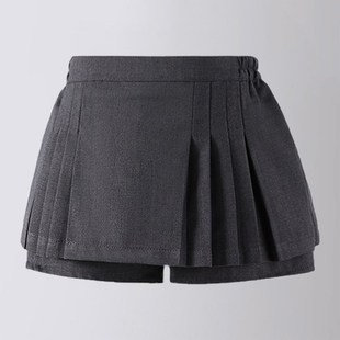 儿童A字半身裙子新款女童学院风灰色百褶短裙中大童美式露裤半裙
