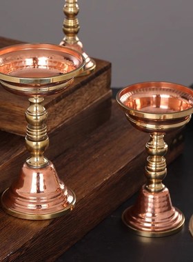 纯铜藏式护法杯杆供酒杯红铜加厚密宗供杯佛前供奉杯普供家居摆件