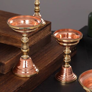 纯铜藏式护法杯杆供酒杯红铜加厚密宗供杯佛前供奉杯普供家居摆件