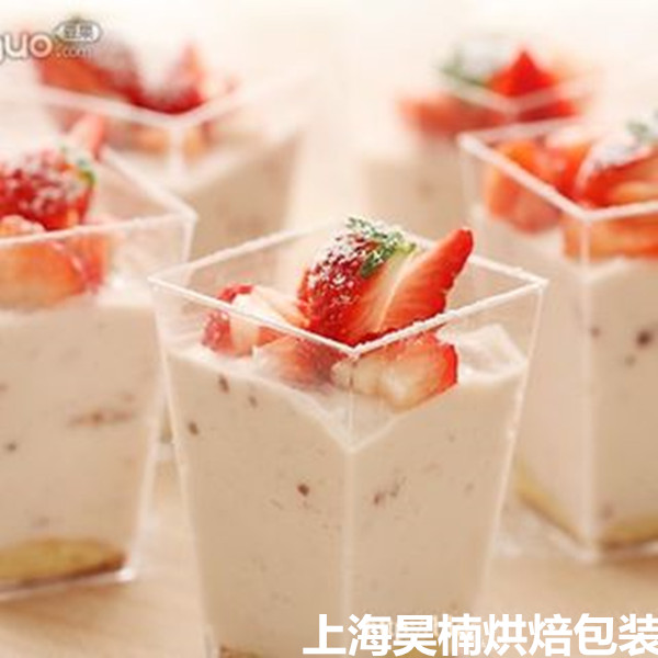 方形透明果冻杯 布丁杯慕斯杯 木糠杯 提拉米苏杯 50只配盖送勺