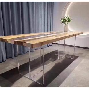 亚克力透明桌脚T浮茶几桌腿有机玻板璃岩石桌脚一字型476型悬板桌