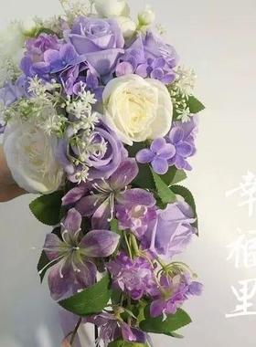 手捧花假花瀑影布娘水滴款礼新花030201束婚纱婚摄蝴蝶兰仿真花道