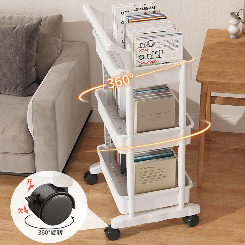 2025跨境书架收纳置物架地多层落可物移动带轮小推车零食杂桌面书