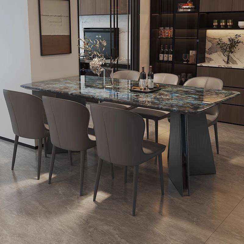 轻小奢大石餐组桌现简约长方形家003用餐桌椅合户型不锈钢吃饭桌