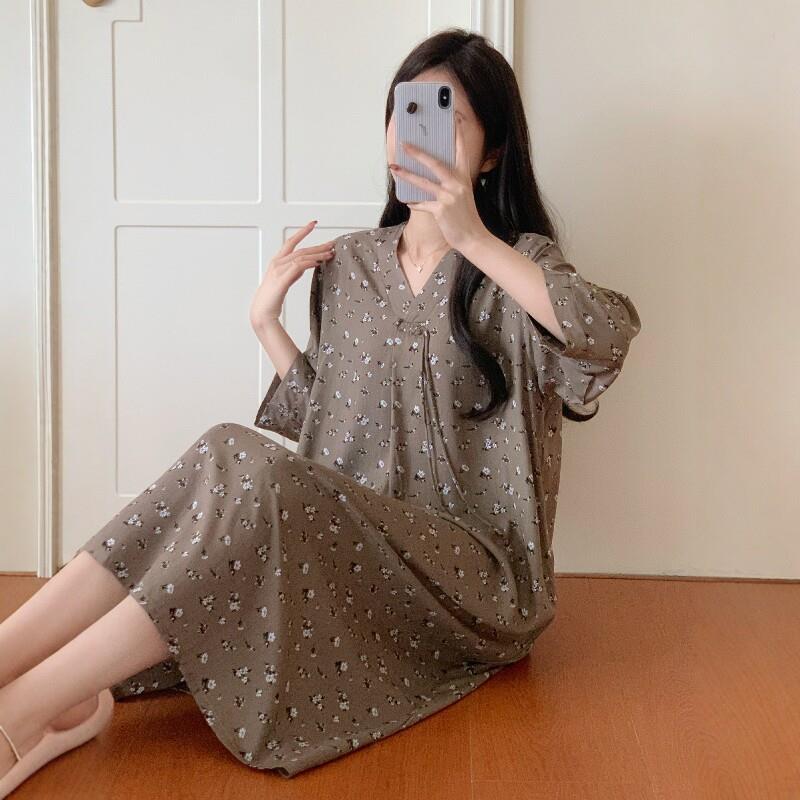 棉绸睡裙女2026新款夏季新中式国风碎花洋装宽松凉感可外穿睡衣