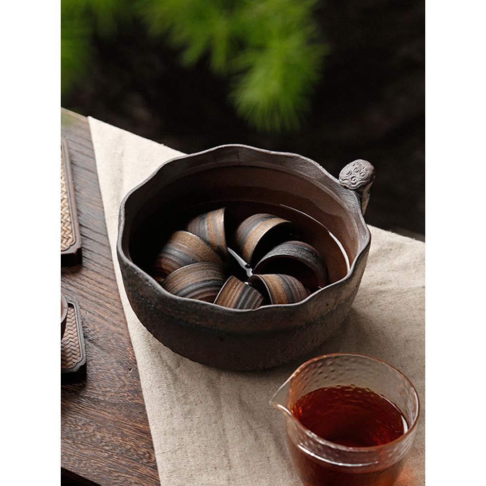 粗陶茶洗笔洗家用水盂建水茶水缸盆茶渣桶陶瓷茶具配件大号茶碗杯