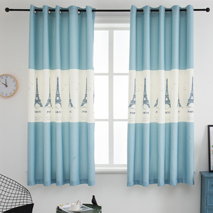 2020新款 简约百搭窗帘 卧室遮光短帘淡蓝色铁塔房间宿舍出租屋时尚