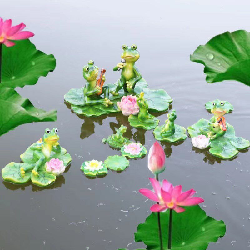 仿真浮水荷叶莲花青蛙摆件花园庭院池塘树脂雕塑装饰水池立体鱼缸