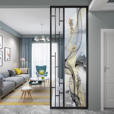 不锈钢隔断客厅入户门铁艺玄关柜半墙艺术玻璃屏风简约现代铝合金