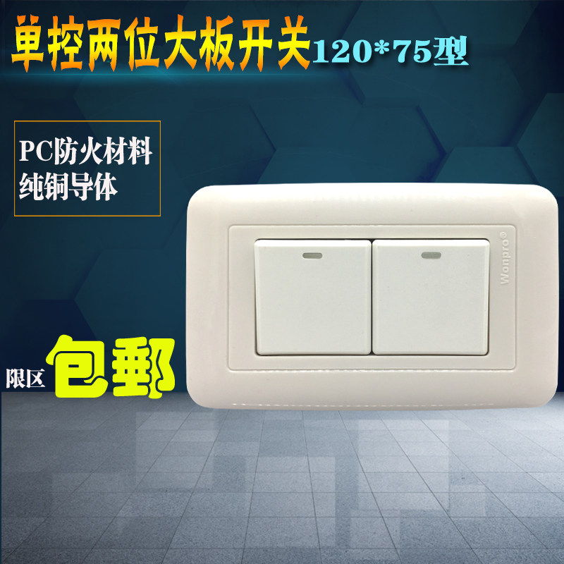 两位大板开关120型开关面板单控双开关翘板开关夜光16A250V明装暗