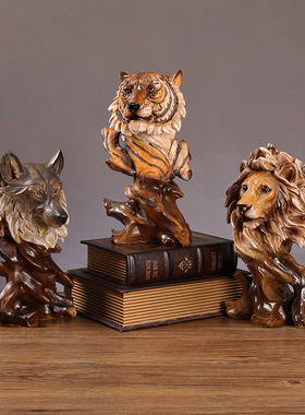 创意狮子老虎动物摆件办公室工艺品酒柜家居雄鹰装饰乔迁开业礼品