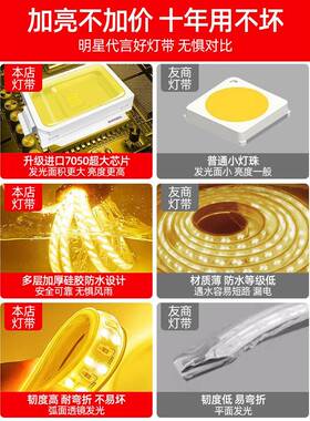 白led灯带户外防水220客灯厅外WUNv墙工程室外暖光暖色高压带条